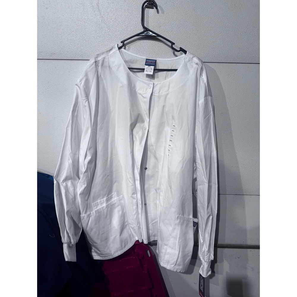 Cherokee Workwear White Scrub Jacket Snap Front 5XL 724841181222 Women Mens